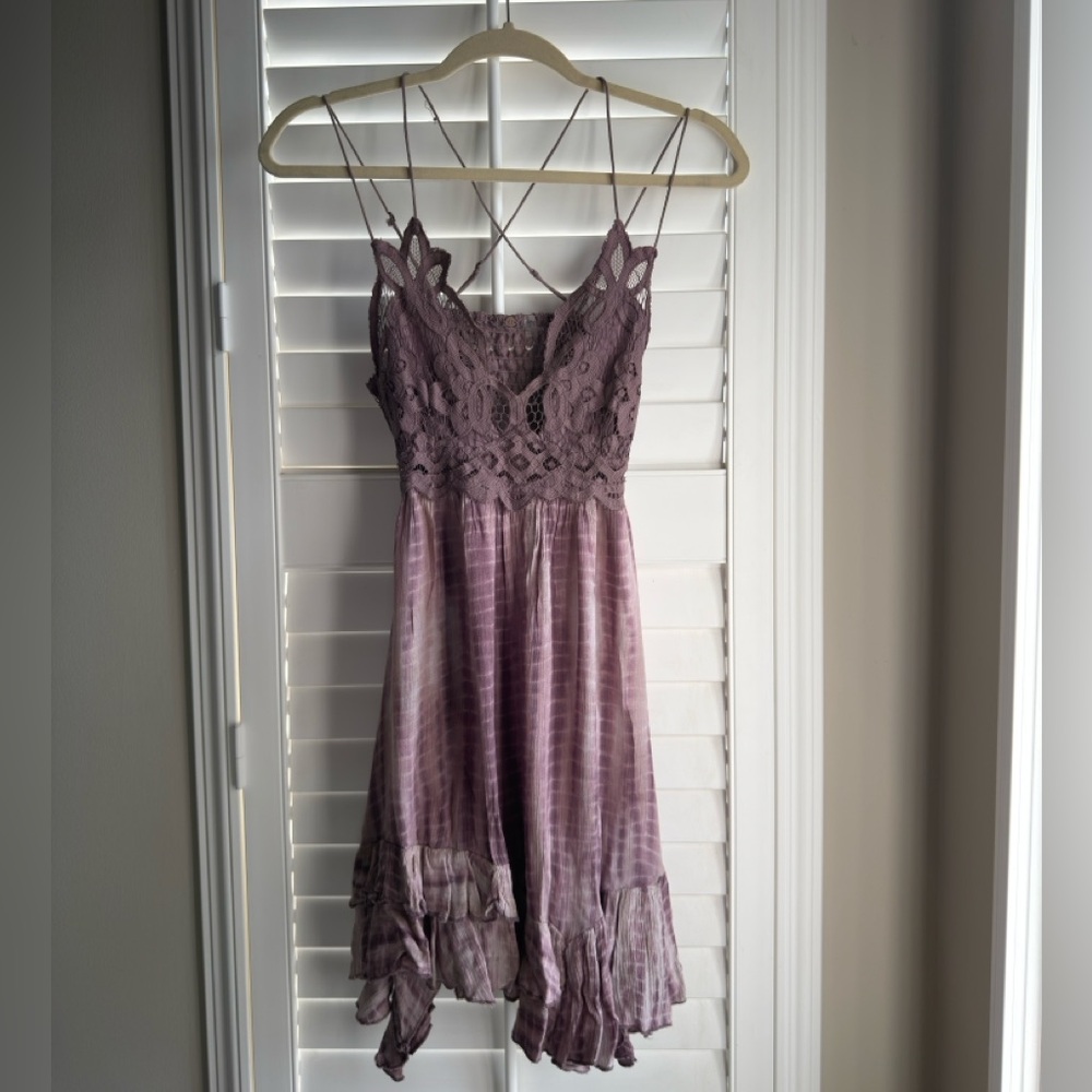 Free People Purple Tie Dye and Lace Mini Dress